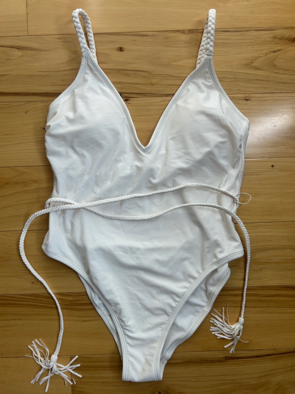 NWT Shade & Shore White Braided-Strap One-Piece Swimsuit | Size Large